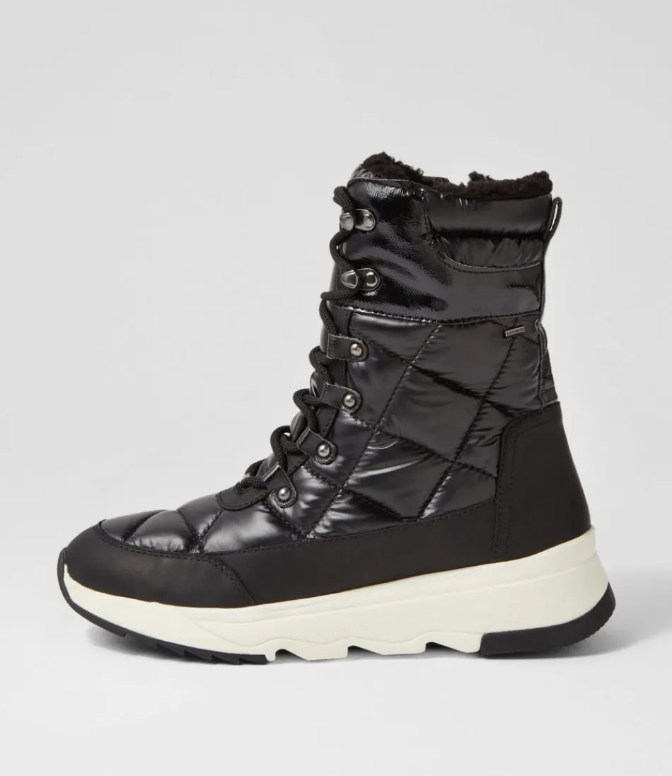 Women GEOX Boots<D Falena B Abx B Black Leather Calf Boots