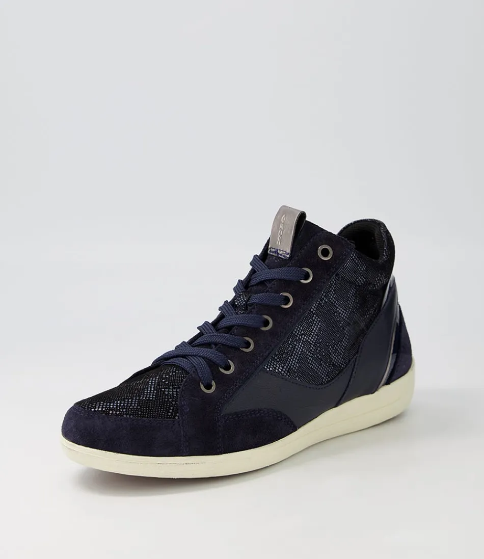 Women GEOX Comfort<D Myria A Navy Blue Suede Leather Sneakers