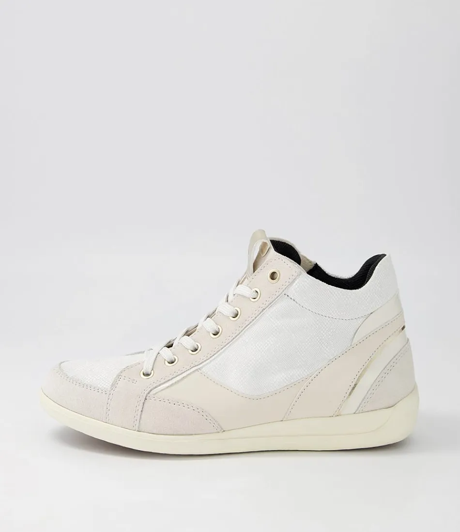 Women GEOX Comfort<D Myria A Off White Suede Leather Sneakers