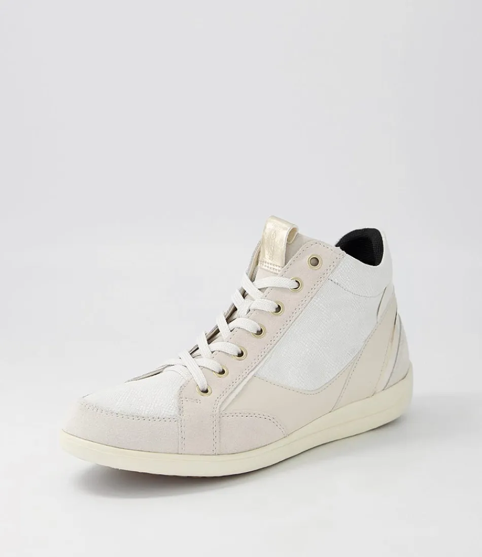 Women GEOX Comfort<D Myria A Off White Suede Leather Sneakers