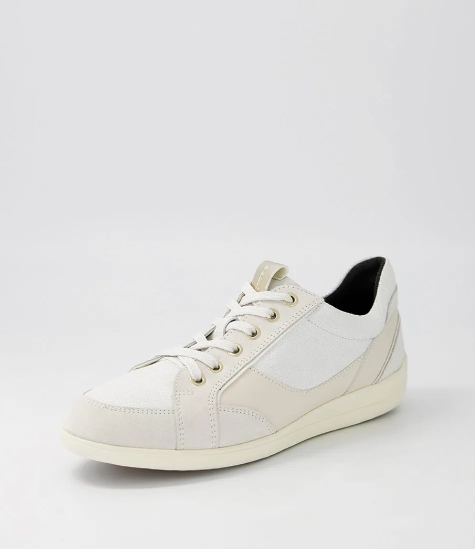 Women GEOX Comfort<D Myria B Off White Leather Suede Sneakers