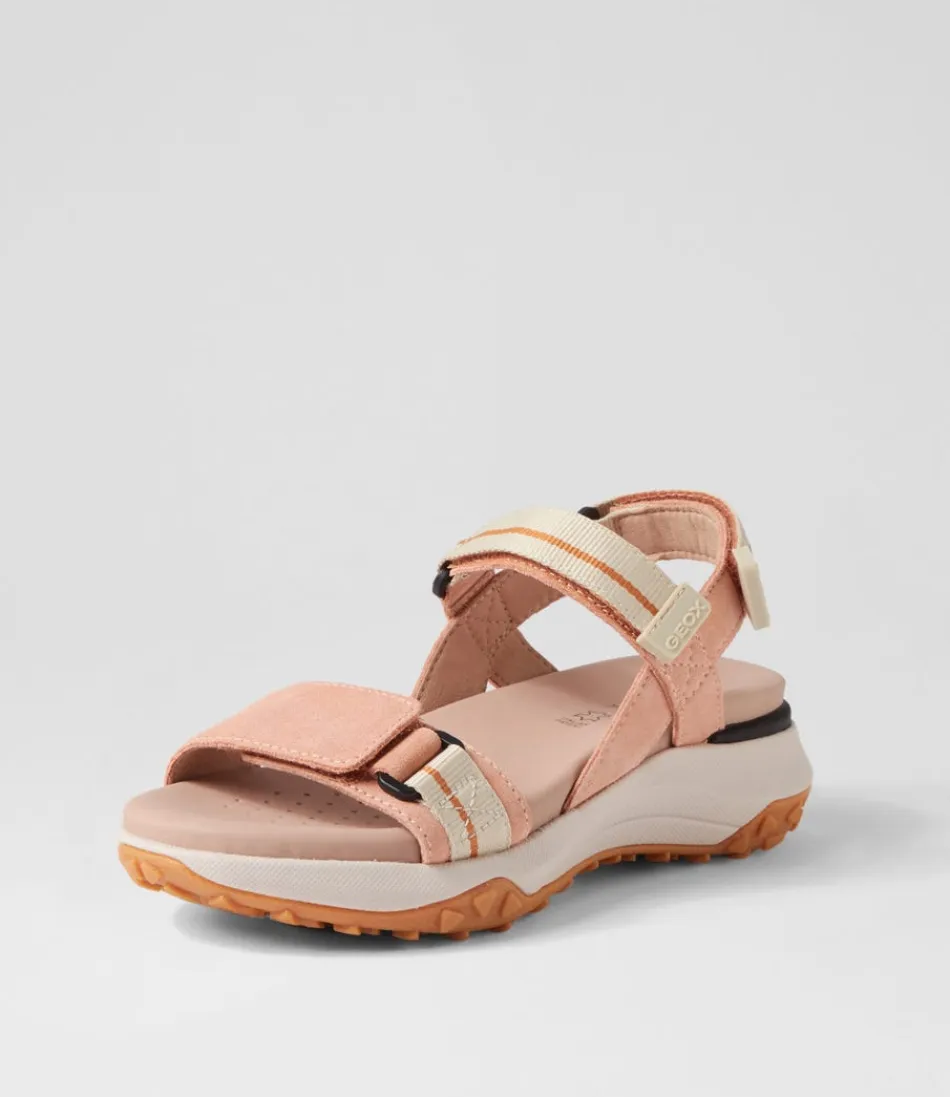 Women GEOX Comfort<D Sorapis Grip B Peach Beige Suede Sandals