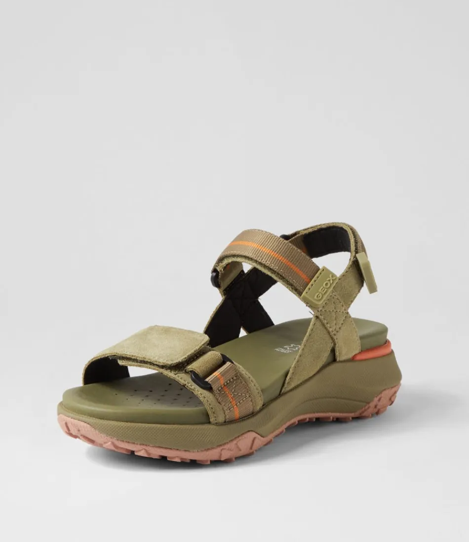 Women GEOX Comfort<D Sorapis Grip B Pistachio Suede Sandals