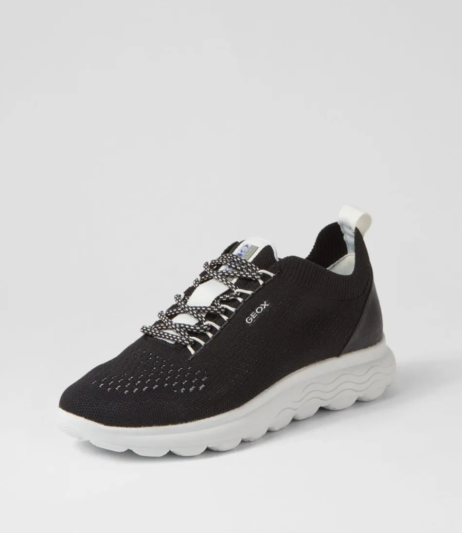 Women GEOX Comfort<D Spherica A Black White Knit Sneakers