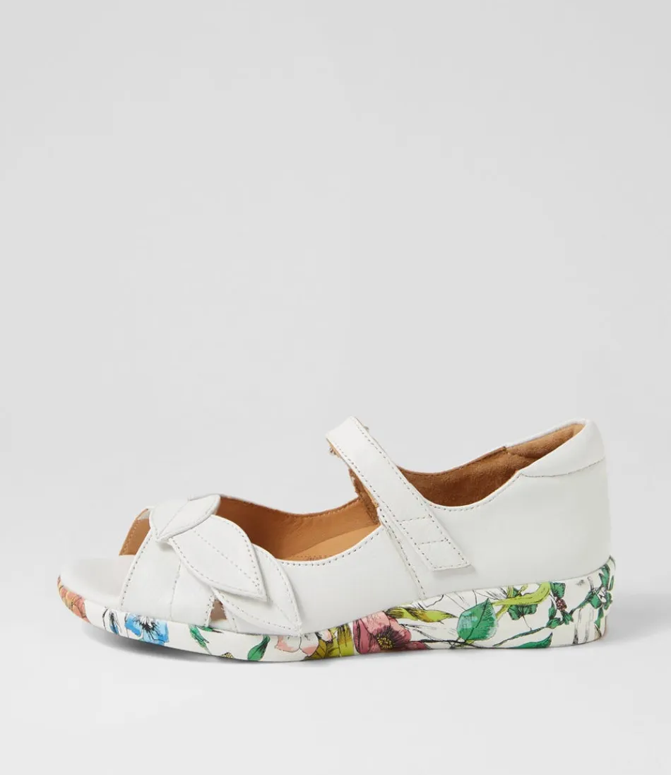 Women ZIERA Comfort<Disco W White Bright Floral Leather Sandals