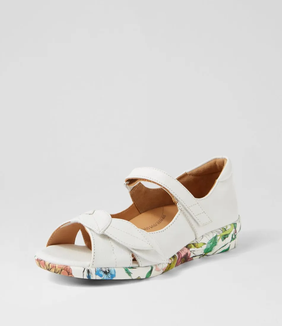 Women ZIERA Comfort<Disco W White Bright Floral Leather Sandals