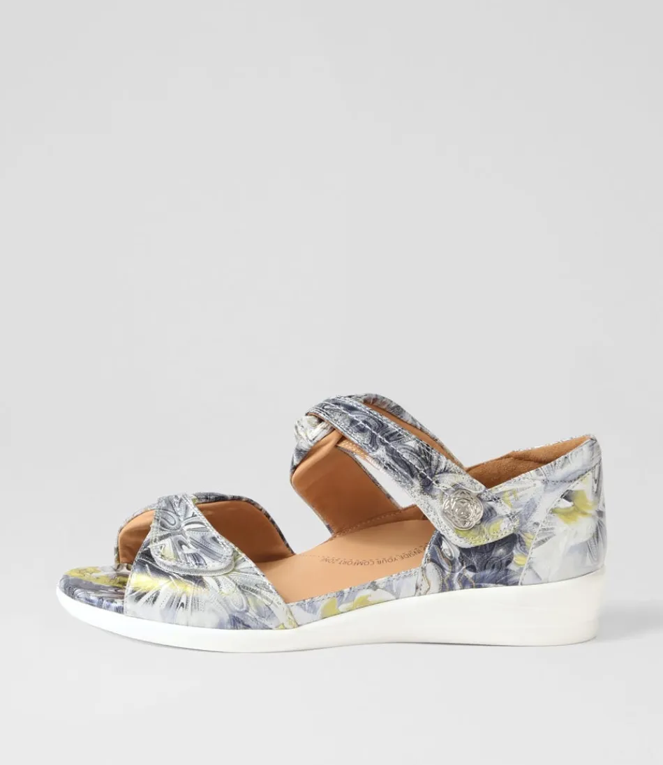 Women ZIERA Comfort<Doxie W Navy Silver Floral Leather Sandals