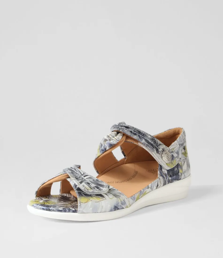 Women ZIERA Comfort<Doxie W Navy Silver Floral Leather Sandals