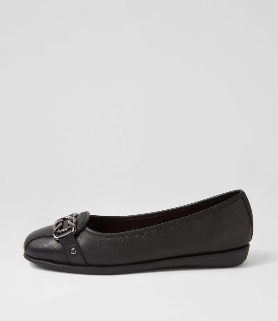 Women SUPERSOFT Comfort<Elisse Black Leather Ballet Flats