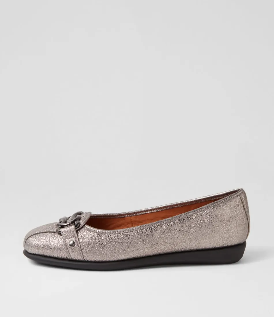 Women SUPERSOFT Comfort<Elisse Gunmetal Foil Black Leather Ballet Flats