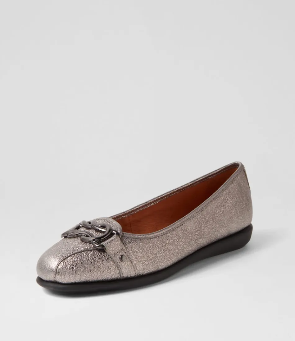 Women SUPERSOFT Comfort<Elisse Gunmetal Foil Black Leather Ballet Flats