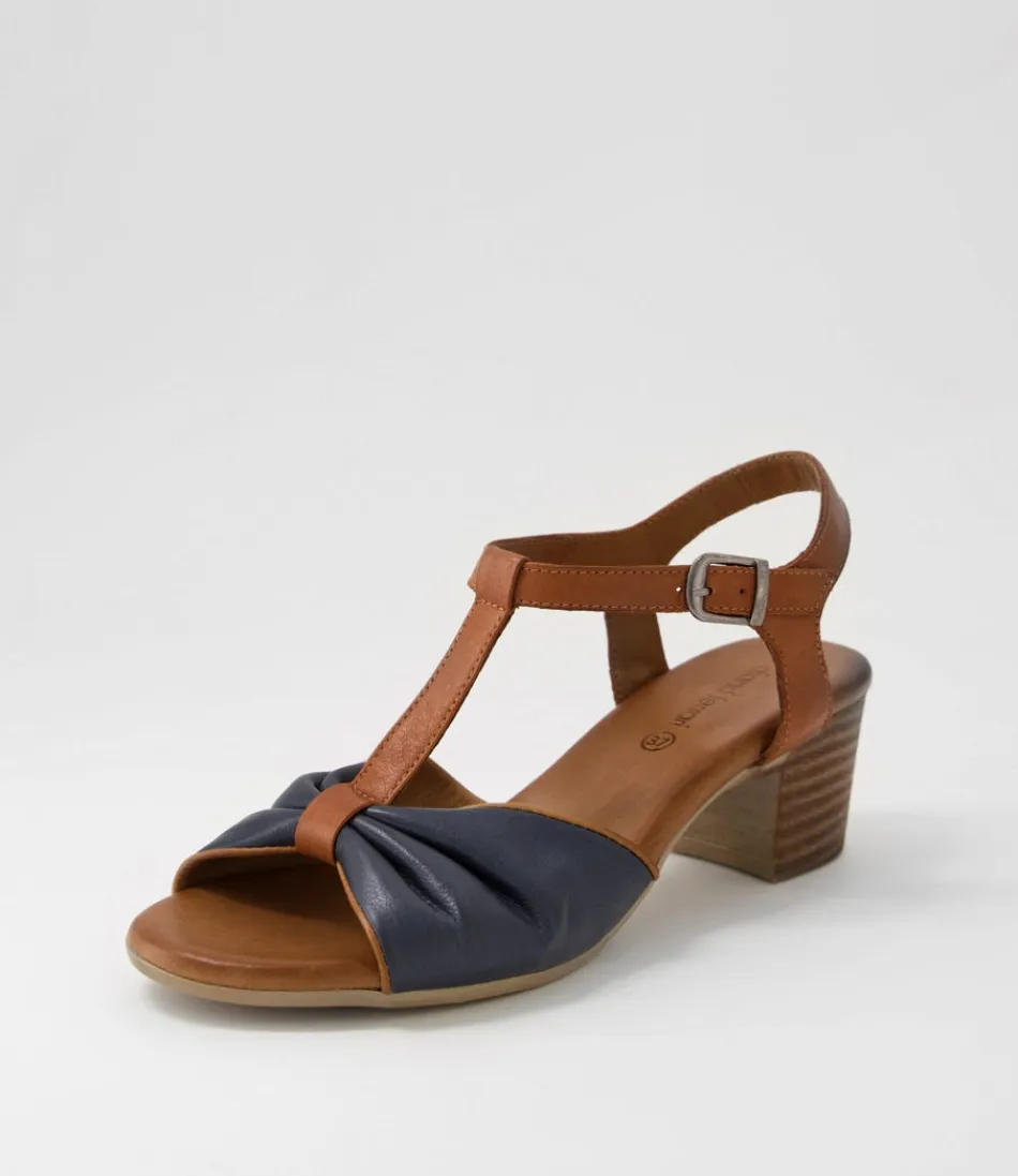 Women DIANA FERRARI Heels<Emin Navy Tan Leather Sandals