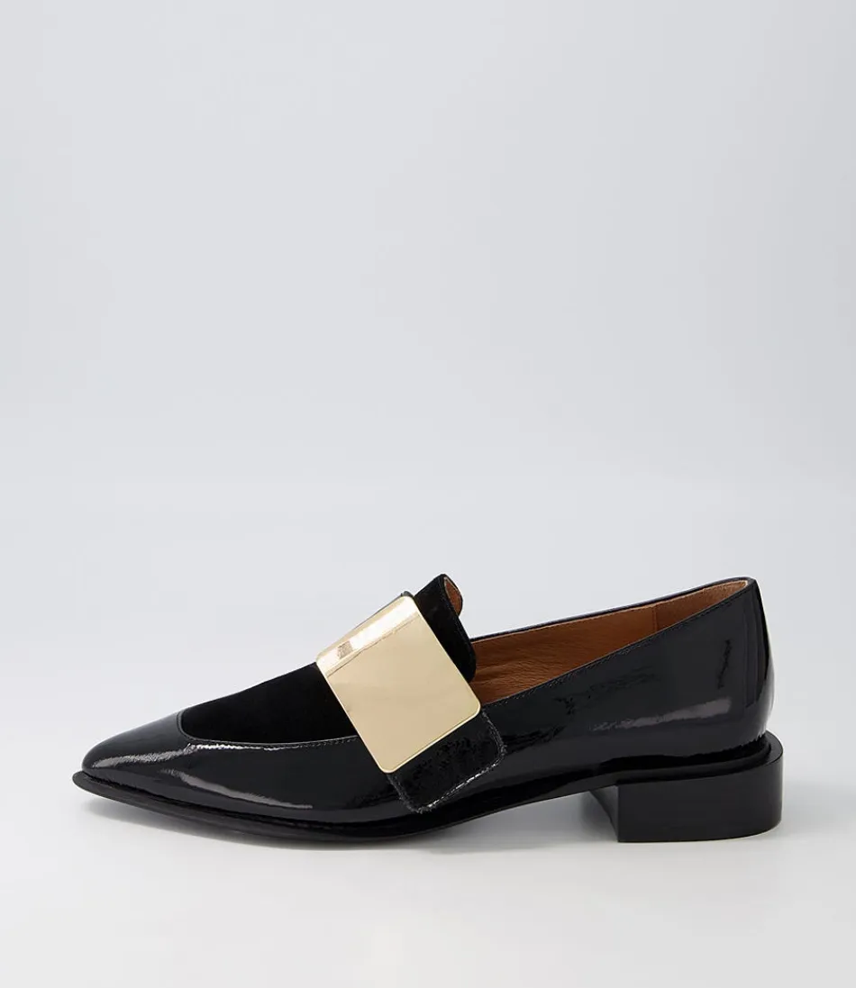 Women DJANGO & JULIETTE Loafers<Ering Black Gold Patent Suede Loafers