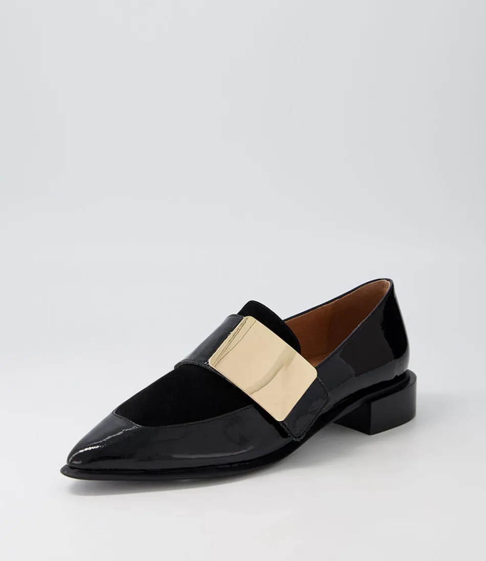 Women DJANGO & JULIETTE Loafers<Ering Black Gold Patent Suede Loafers