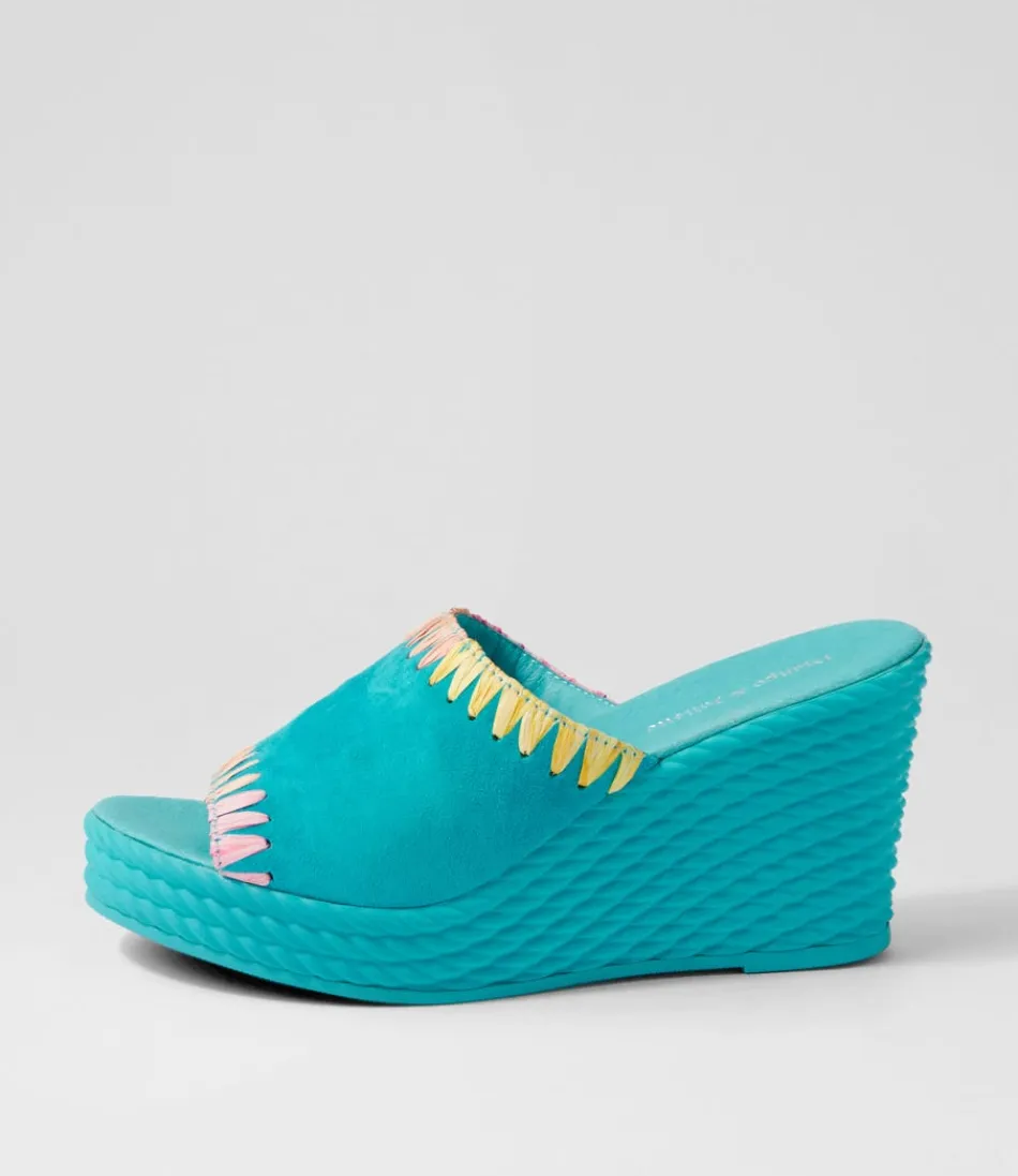 Women DJANGO & JULIETTE Wedges<Esmey Aqua Bright Suede Sandals