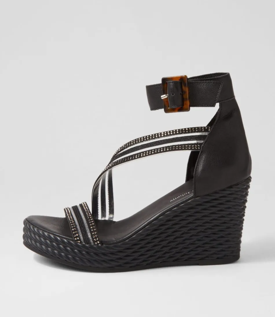 Women DJANGO & JULIETTE Wedges<Estela Black Vinylite Leather Sandals