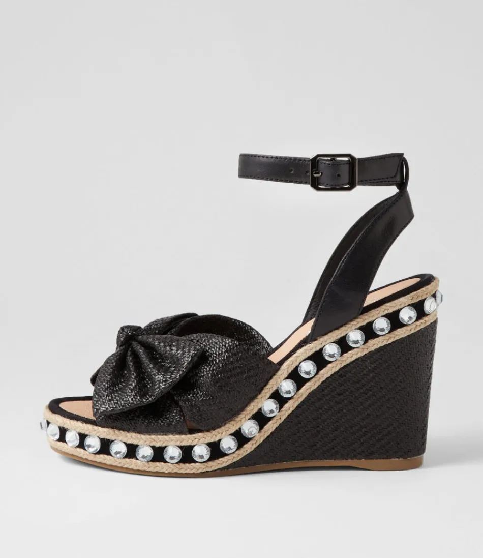 Women TOP END Espadrilles<Evone Black Synthetic Raffia Leather Espadrilles