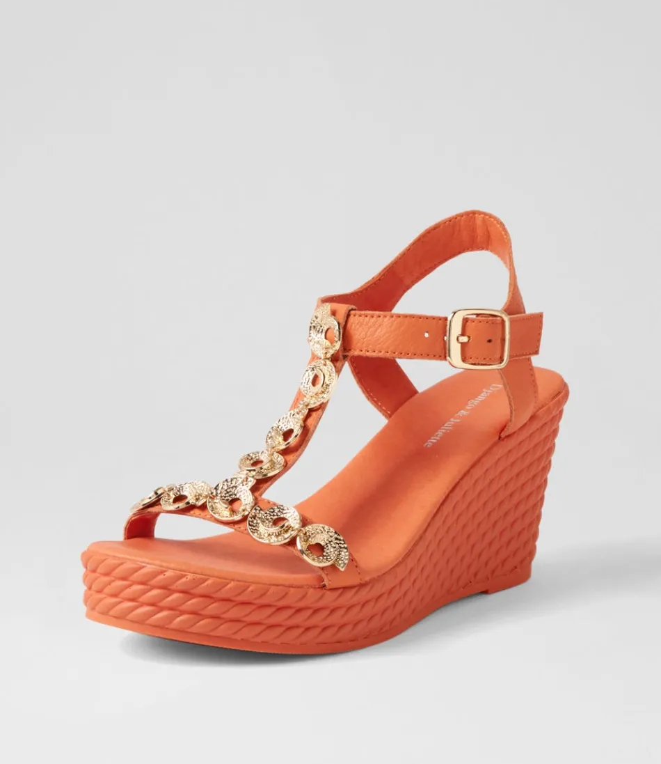 Women DJANGO & JULIETTE Wedges<Evry Bright Orange Gold Leather Sandals