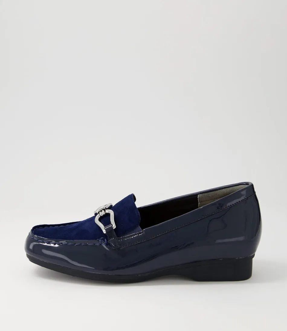 Women ZIERA Loafers<Fena Xf Navy Patent Suede Loafers