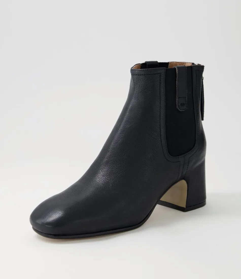 Women TOP END Boots<Fether Black Leather Elastic Chelsea Boots