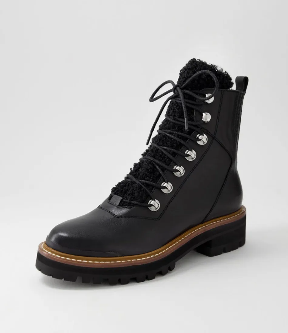 Women DJANGO & JULIETTE Boots<Fisher Black Tumble Leather Lace Up Boots