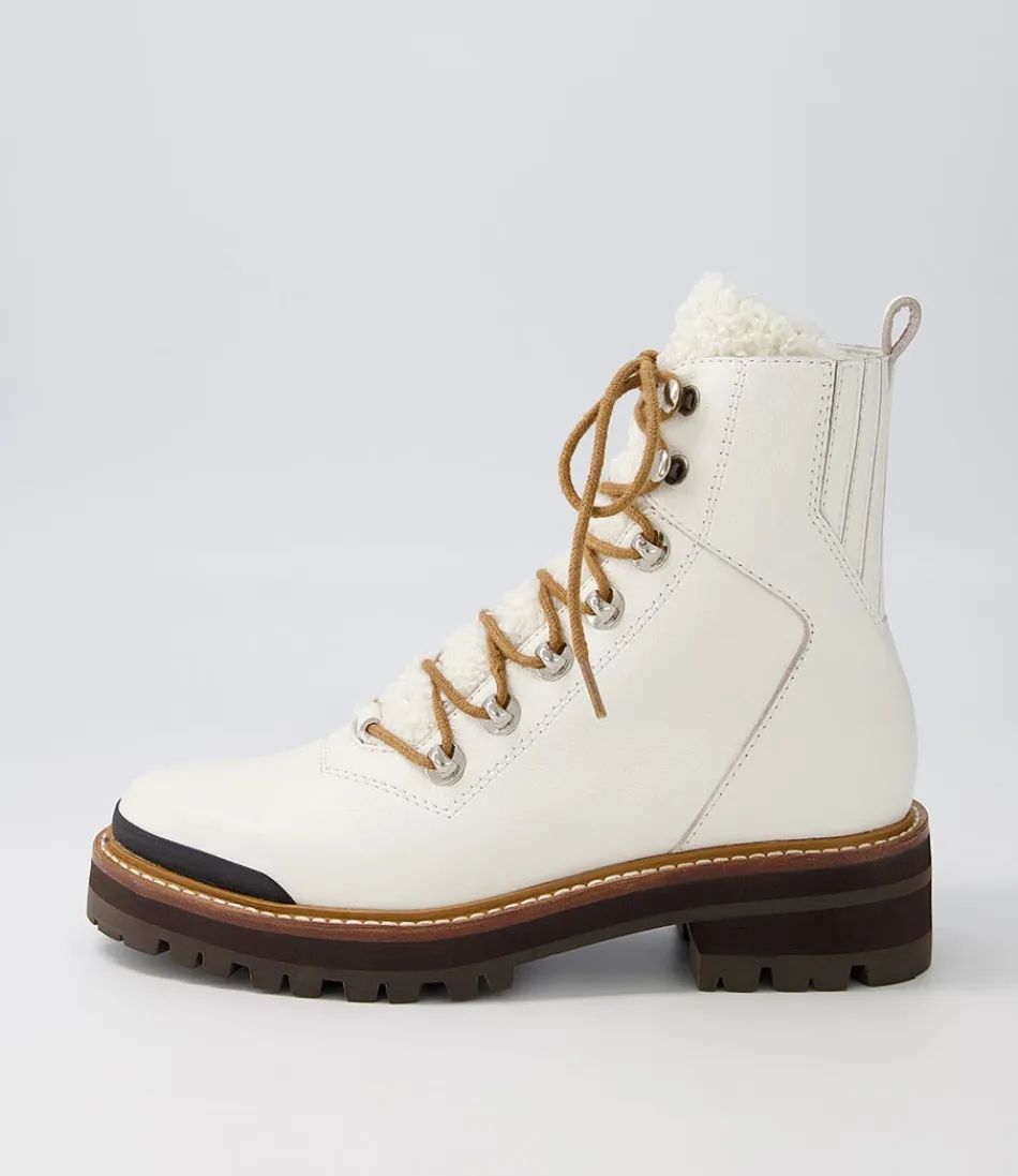 Women DJANGO & JULIETTE Boots<Fisher White Black Tumble Leather Lace Up Boots