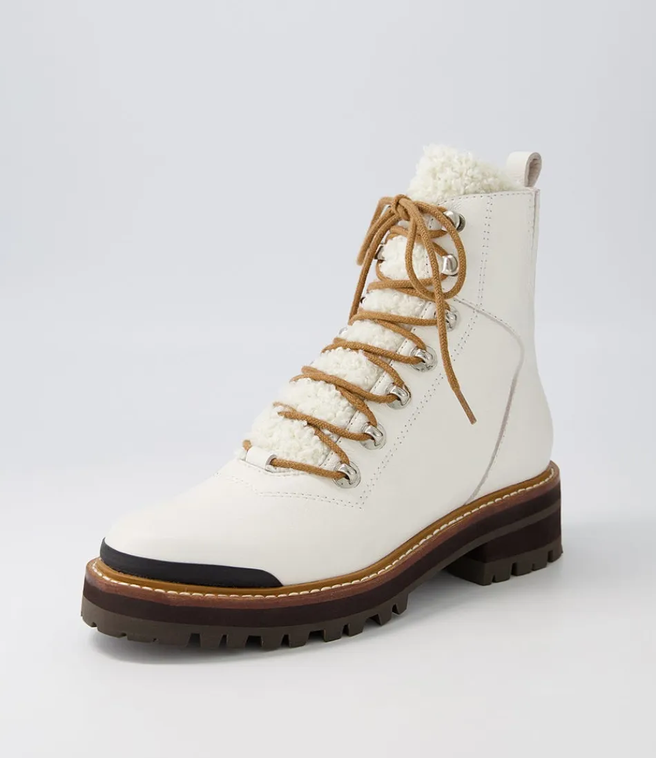 Women DJANGO & JULIETTE Boots<Fisher White Black Tumble Leather Lace Up Boots