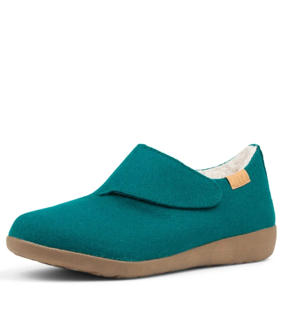 Women ZIERA Comfort<Fliss Xw Teal Fabric Slippers