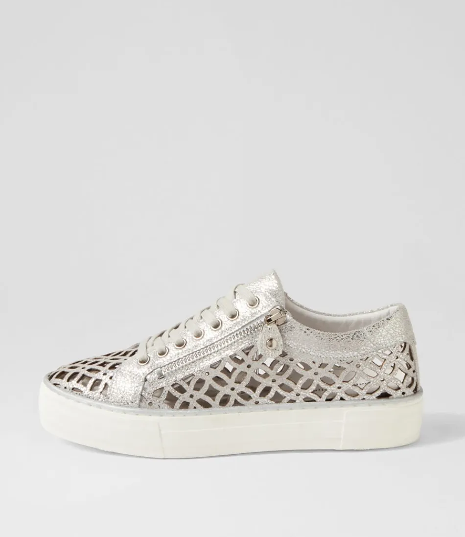 Women DJANGO & JULIETTE Sneakers<Flynng Silver Crackle White Leather Sneakers