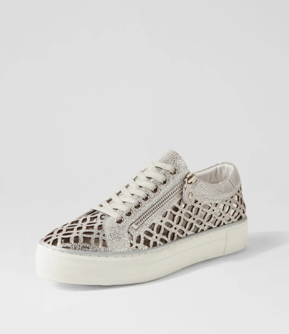 Women DJANGO & JULIETTE Sneakers<Flynng Silver Crackle White Leather Sneakers