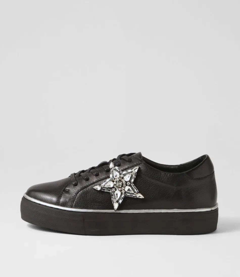 Women DJANGO & JULIETTE Sneakers<Foxxie Black Silver Leather Jewels Sneakers