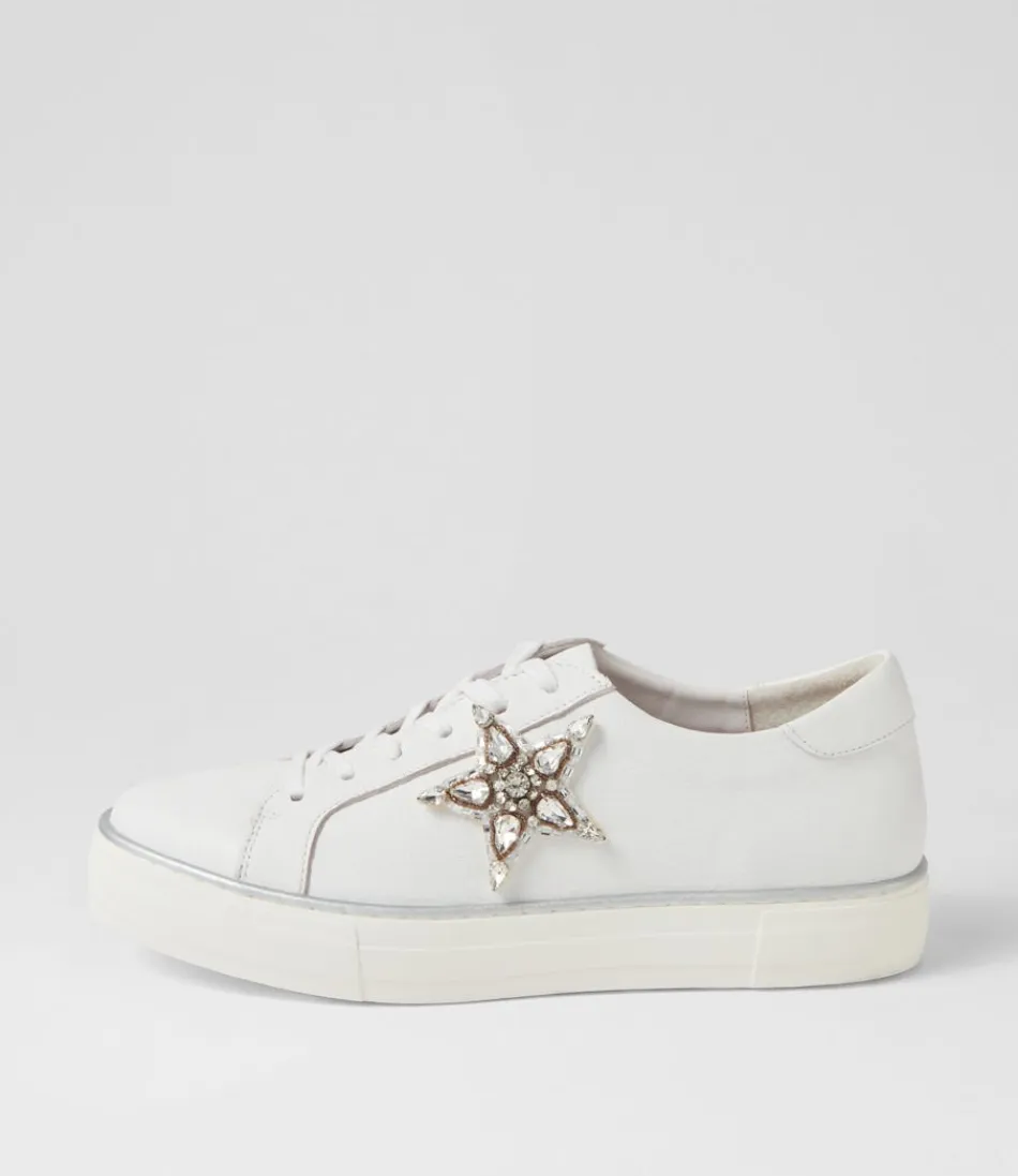 Women DJANGO & JULIETTE Sneakers<Foxxie White Silver Leather Jewels Sneakers