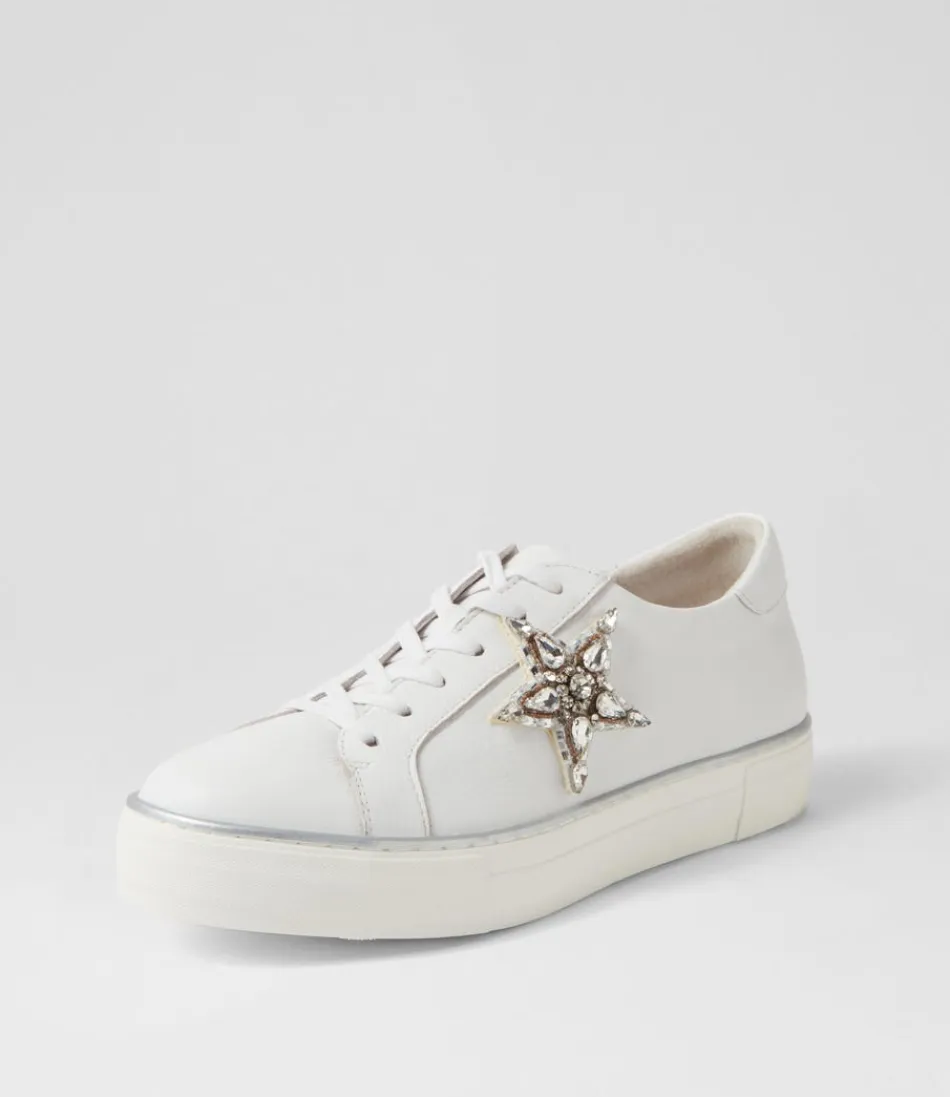 Women DJANGO & JULIETTE Sneakers<Foxxie White Silver Leather Jewels Sneakers