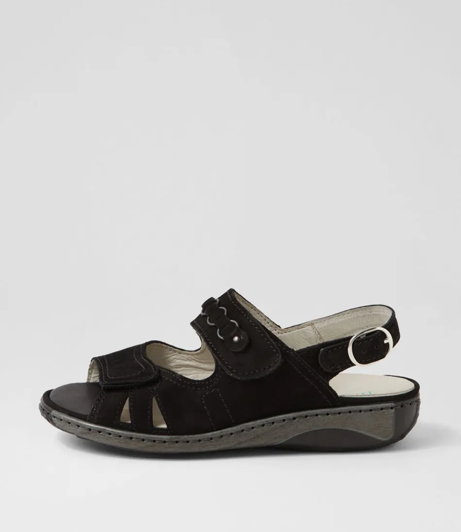 Women WALDLAUFER Flats<Garda 4 Schwarz Suede Sandals