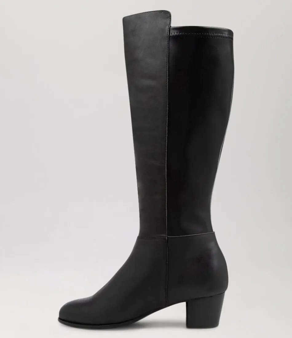 Women ZIERA Boots<Gentrys W Black Leather Stretch Knee High Boots