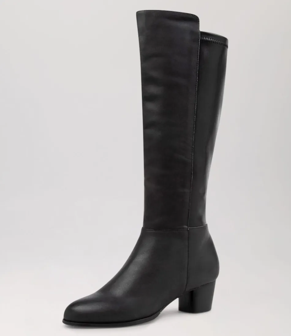 Women ZIERA Boots<Gentrys W Black Leather Stretch Knee High Boots