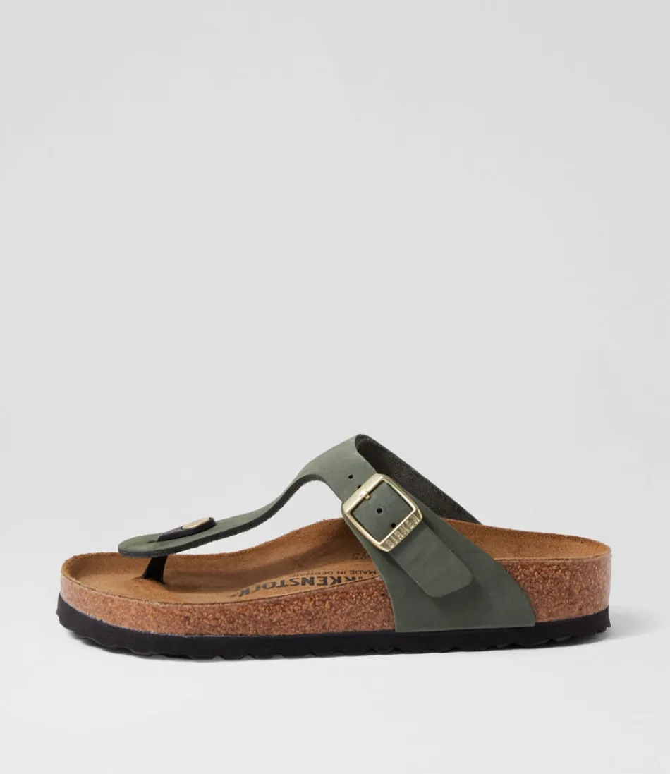 Women BIRKENSTOCK Comfort<Gizeh Nubuck Thyme Thongs