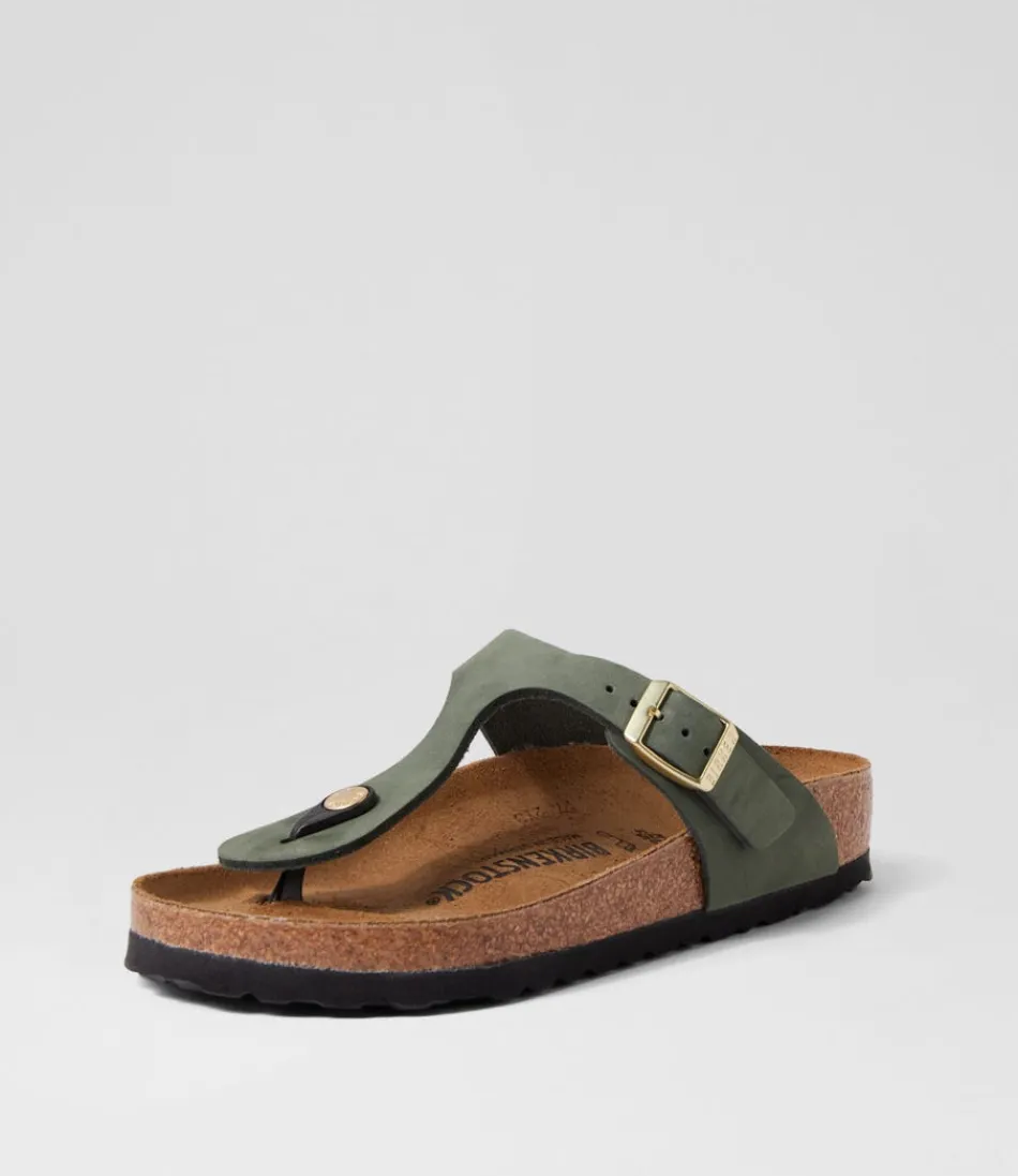 Women BIRKENSTOCK Comfort<Gizeh Nubuck Thyme Thongs