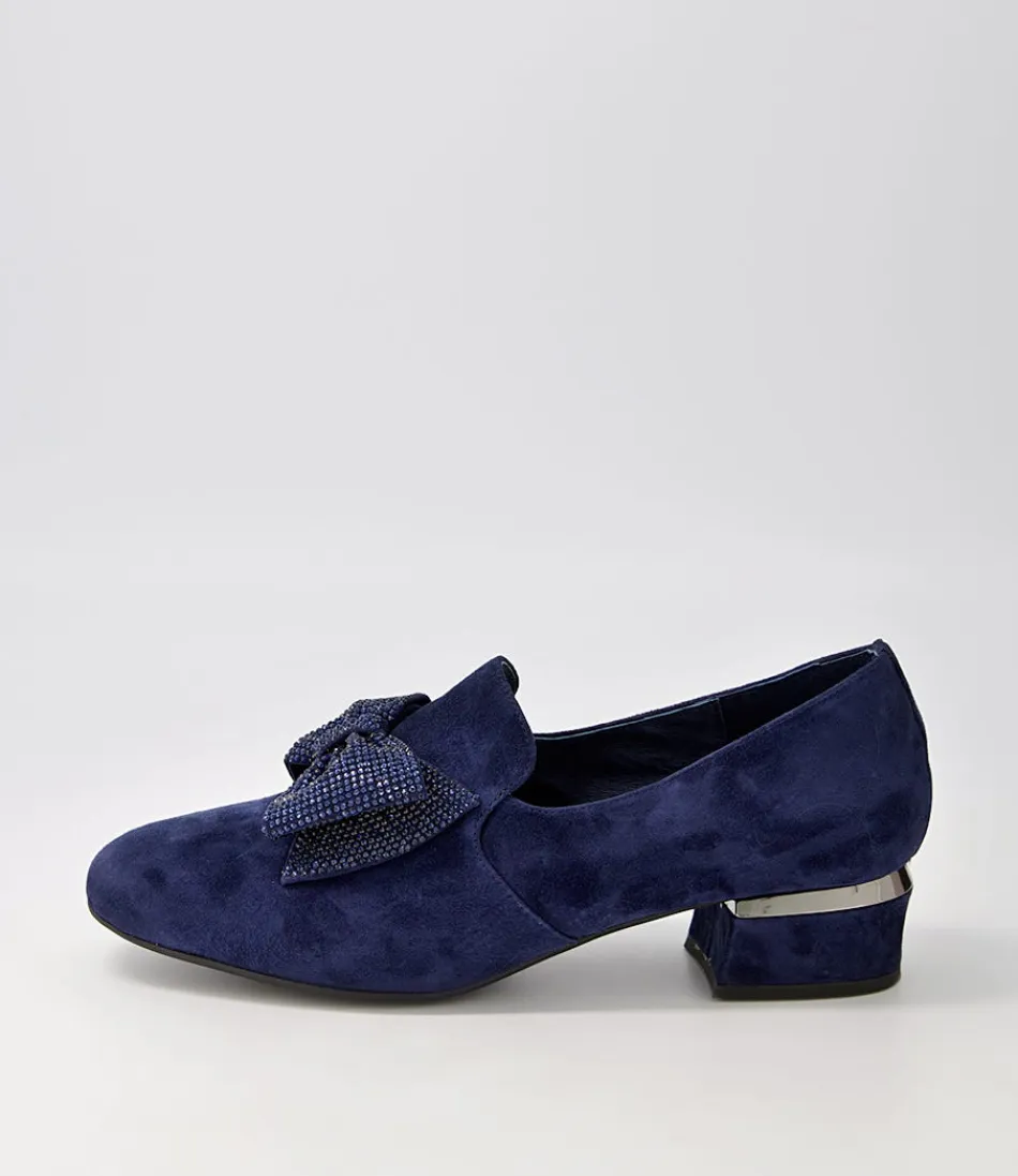 Women DJANGO & JULIETTE Loafers<Grenada Navy Suede Jewels Heels