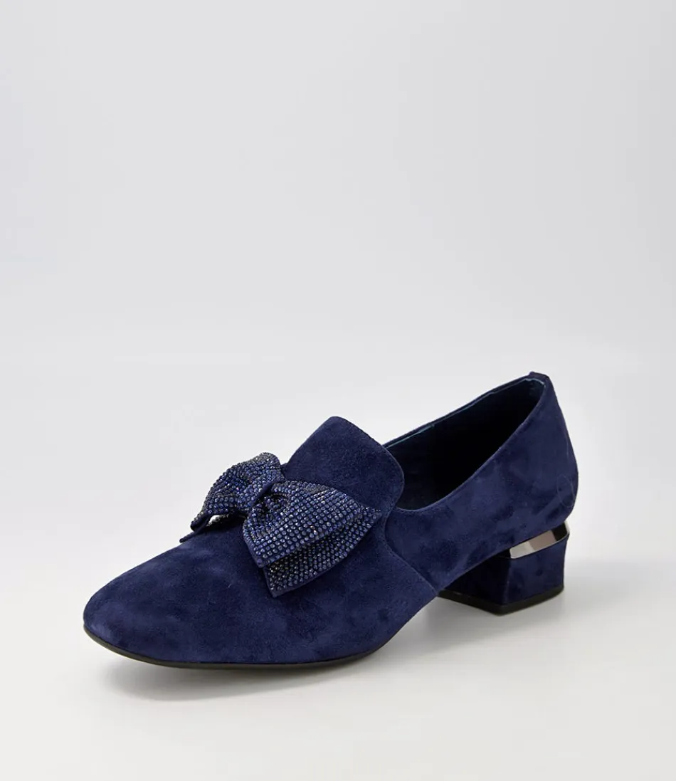 Women DJANGO & JULIETTE Loafers<Grenada Navy Suede Jewels Heels