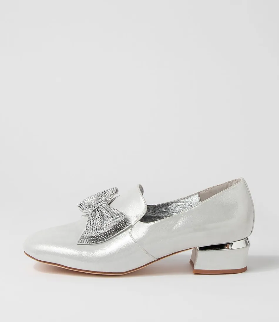 Women DJANGO & JULIETTE Loafers<Grenada Silver Shimmer Leather Jewels Heels