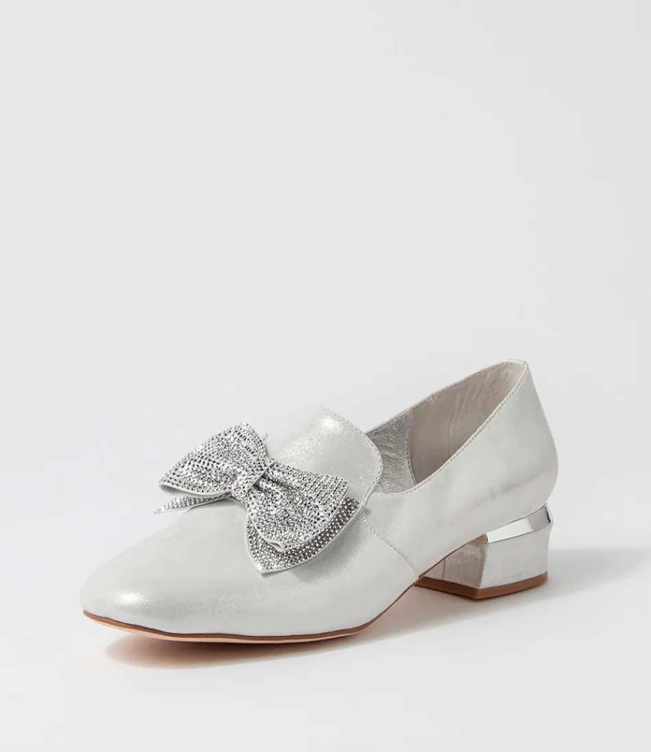 Women DJANGO & JULIETTE Loafers<Grenada Silver Shimmer Leather Jewels Heels