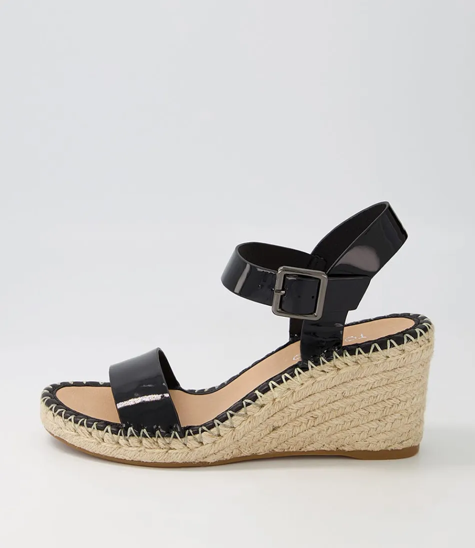 Women TOP END Wedges<Grogor Black Patent Leather Sandals