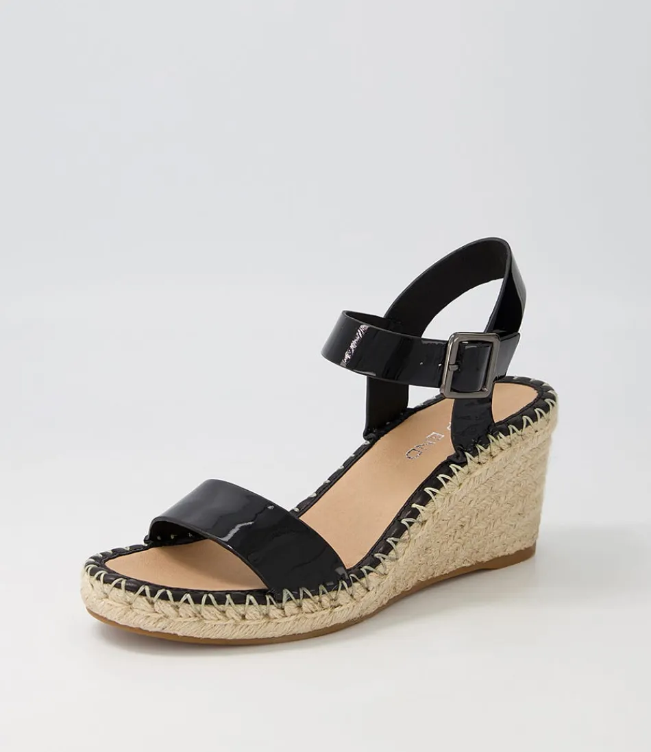 Women TOP END Wedges<Grogor Black Patent Leather Sandals