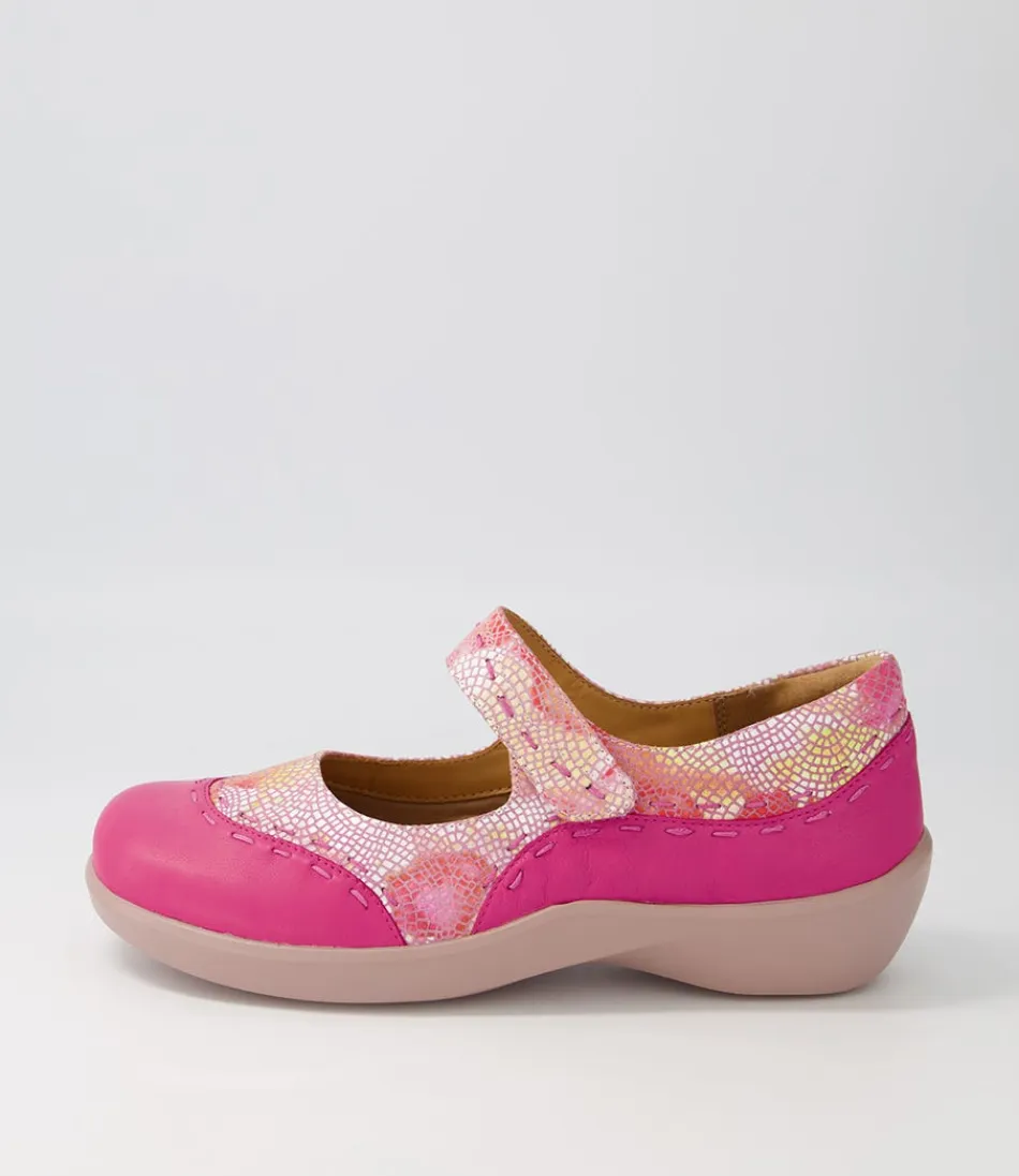 Women ZIERA Comfort<Gummibear W Fuchsia Pinwheel Leather Flat Shoes