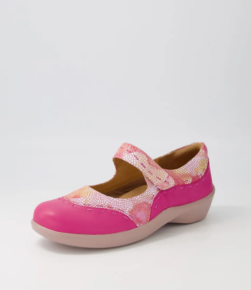 Women ZIERA Comfort<Gummibear W Fuchsia Pinwheel Leather Flat Shoes