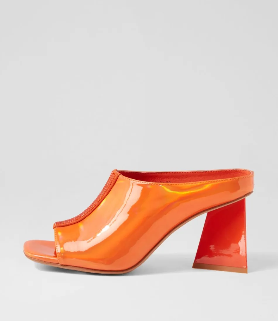 Women DJANGO & JULIETTE Heels<Halley Orange Mirror Patent Mules