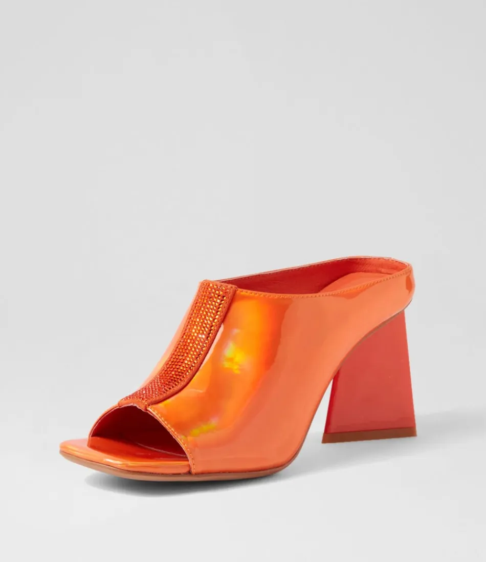 Women DJANGO & JULIETTE Heels<Halley Orange Mirror Patent Mules