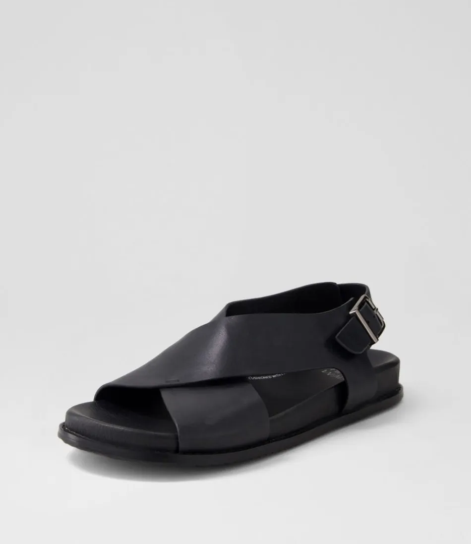 Women ZIERA Flats<Hanako W Black Leather Sandals