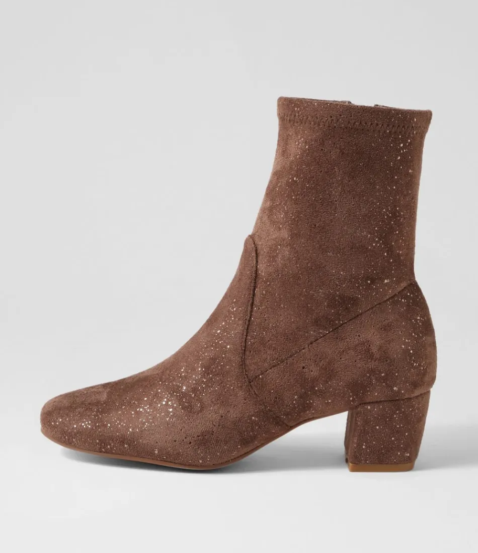 Women DJANGO & JULIETTE Boots<Hartful Taupe Sparkle Stretch Microsuede Ankle Boots